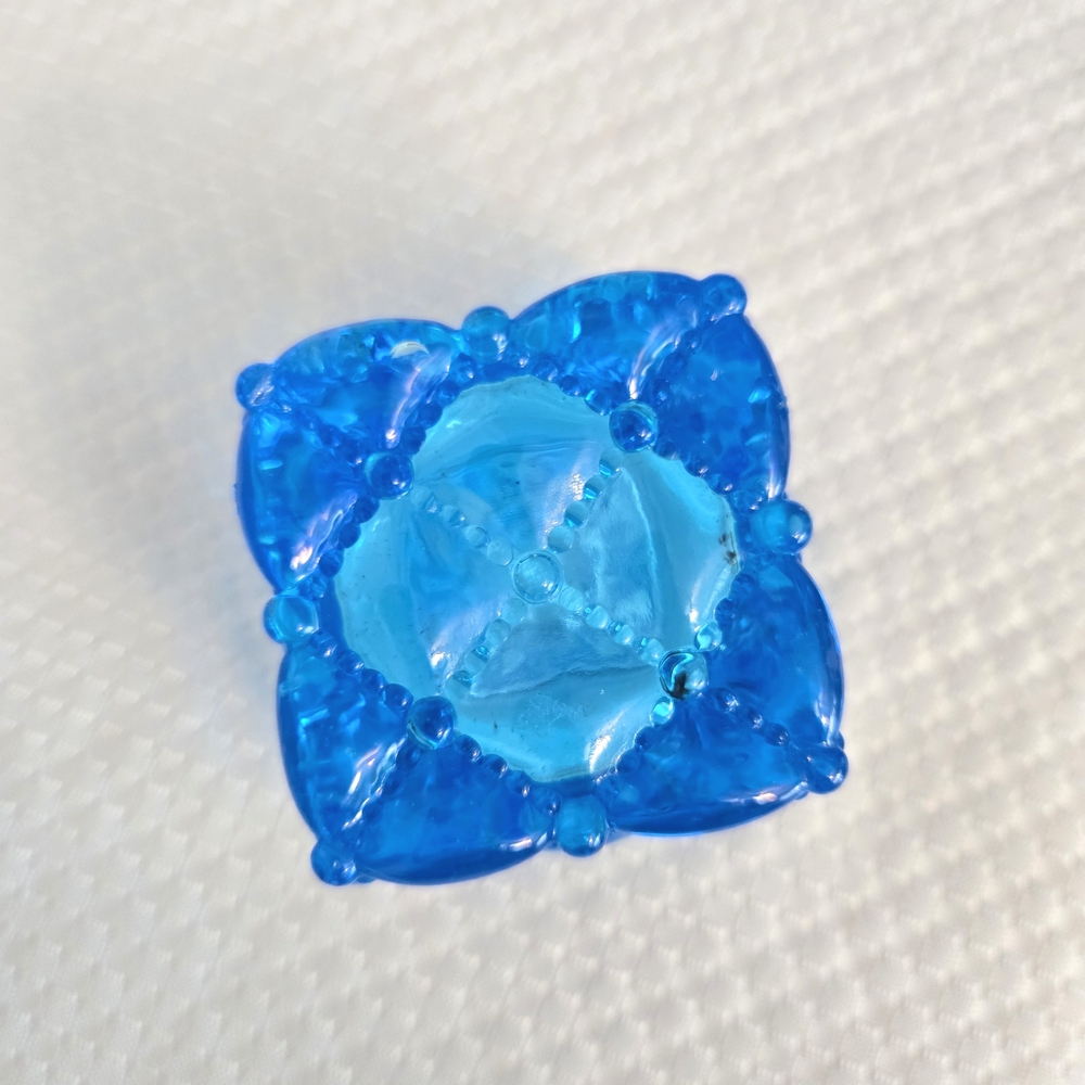 Vtg Blue Art Glass Votive Candle Holder Pillow Quilt Pattern MCM Glows - Picture 4 of 7